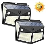 【2020最新昇級版】 センサーライト 280LED ソーラーライト 4面発光 3つ知能モード 太陽光発電 Lifeholder 防水 人感センサー自動点灯 ガーデンライト 屋外ウォールライト 壁掛け/庭先/表玄関/駐車場などで活躍 両面テープとネジ付き ペンダントライト 防犯ライト 2個入り