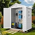 Outdoor Resin Storage Shed with Reinforced Floor, All Weather-Resistant, Plastic Shed for Storing Gardening Tools, Bicycles,Patio Furniture or Lawn Mower, Secure Door Lock (6 * 4.4 FT)