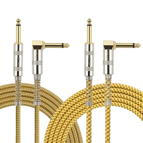 OTraki Right Angle Guitar Cable 10 ft 2 Pack Nylon Braided Instrument Cable