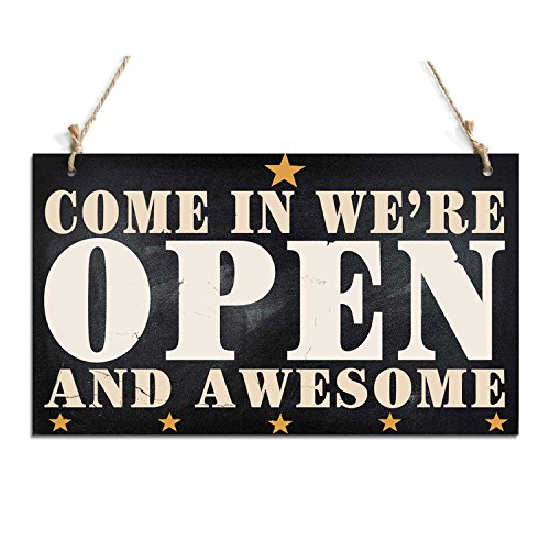 Zhongfei Welcome Sign Come In We're Open And Awesome Sign Black (10" X 6") #TOP30