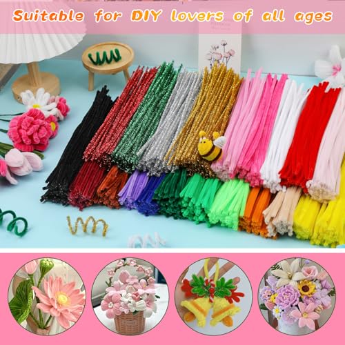 Image of 100Pcs Pipe Cleaners Craft, Pink Chenille Stems for Craft Supplies | Pipe Cleaners Bulk for Home Arts and Crafts Supplies, DIY Festivals Bouquet Limpia Pipas for Flower Making