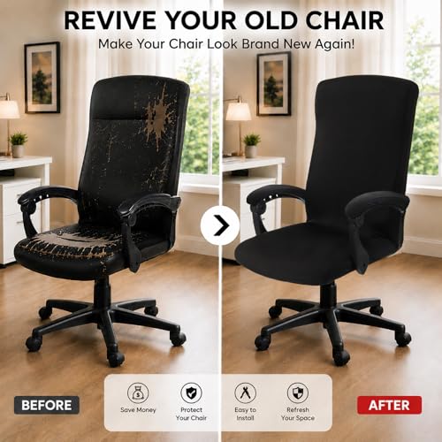 Image of Waterproof Stretch Computer Office Chair Cover with Armrest Covers Durable Zipper Universal Washable Removable Spandex Rotating Boss Chair Slipcovers Anti-dust Soft Desk Chair Seat Protector