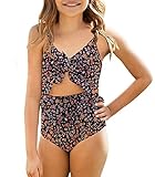 Saodimallsu Girls One Piece Cutout Ruffle Swimsuits Kids Floral High Waisted Tie Front Bathing Suits Black