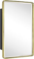 Vista 4 de TEHOME Botiquín de baño empotrado con marco de metal dorado cepillado con espejo rectangular redondeado con espejo biselado de 16 x 24 pulgadas