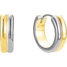 Mixed Metal Mini Huggie Earrings for Women, Gold and Silver Hoop Earrings, Chunky Two Tone Earrings, Modern Minimalist Jewelry, Birthday Gift for Her