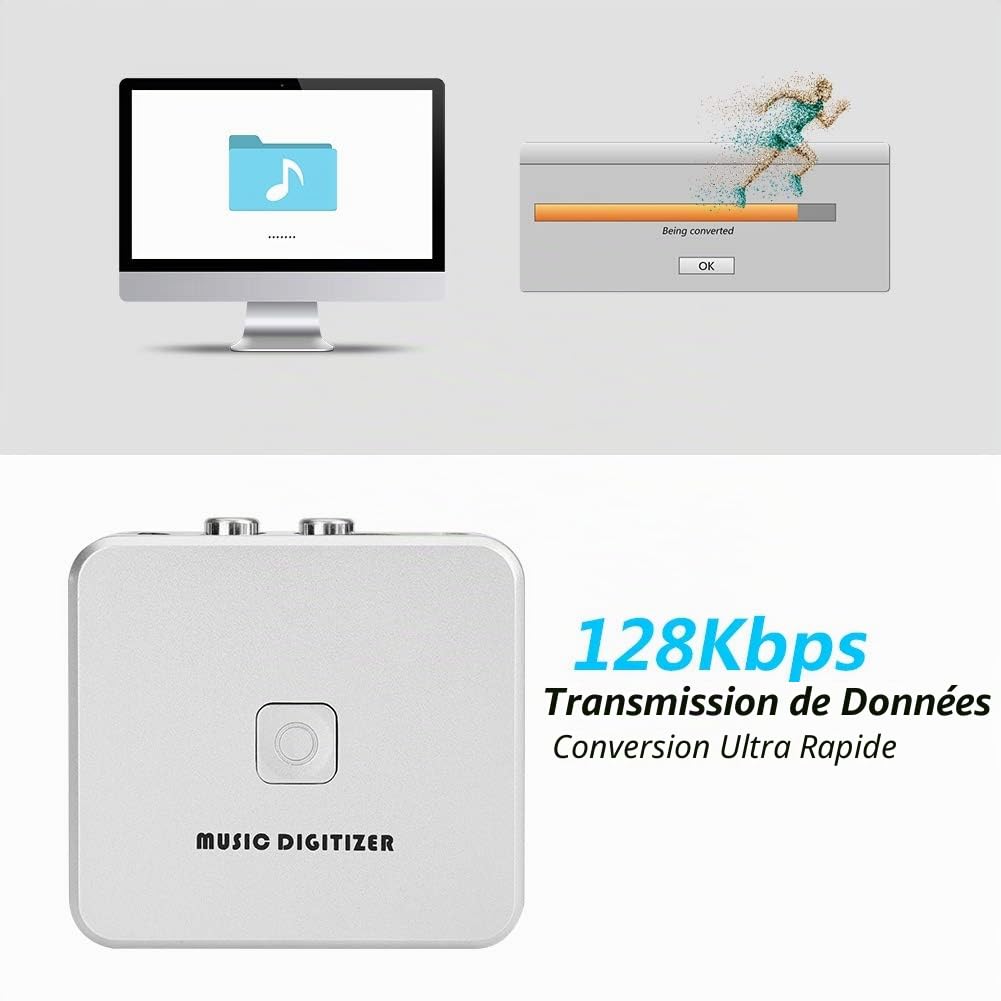 Mugast Convertisseur audio numérique analogique vers MP3 directement vers carte SD/USB Flash avec ports 3,5 mm et télécommande
