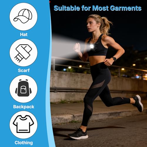 Paquete de 2 linternas con clip, versión mejorada, luces LED de clip, linterna frontal, pecho de correr nocturno recargable por USB, luz multiusos súper brillante para caminatas, corredores, perros - imagen 3