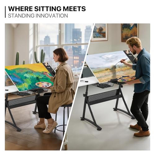 image for MoNiBloom Art Deco Drafting Table, Height-Adjustable, Tiltable Tableto