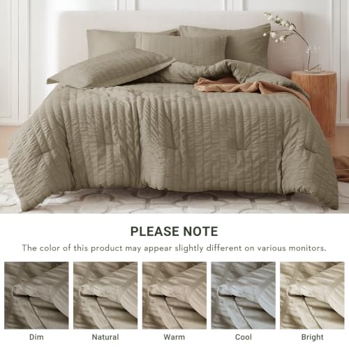 Image of MUXHOMO 5 Pieces Twin XL Comforter Set, Seersucker Bed in a Bag Twin XL Size, All Season Luxury Bedding Set with Comforter, Flat Sheet, Fitted Sheet, Pillowcase & Sham, Linen