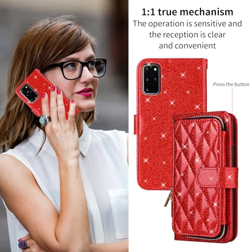 Furill Wallet Case for Samsung Galaxy S20 Plus S20+ 5G with Wrist Strap Crossbody Shoulder Strap Stand Leather Phone Cover with 9+ Card Slots Zipper Purse S20+5G S20plus 20S + S2O S 20 20+ G5 Red - image 5