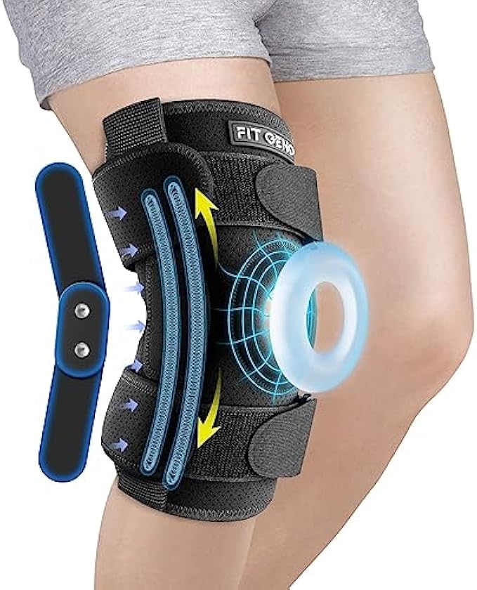 Fit Geno ReActive+ Hinged Knee Brace with Side Stabilizers for Maximum Knee Support, Adjustable Knee Brace for Knee Pain for Men and Women, 2023 Upgraded ACL Knee Brace for Meniscus Tear MCL Arthritis