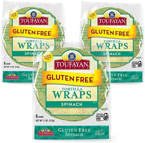 Toufayan Bakery, Spinach Gluten Free Wraps for Sandwiches, Tortillas, Burritos and Snacks, Gluten Free, Naturally Vegan and Kosher (Spinach, 3 Pack)