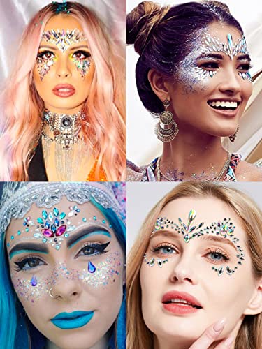 Warmfits 8 Sets Festival Face Jewels Mermaid Face Gems Stick On Crystal Rhinestone Rave Festival Face Gemstones Crystals Costumes Stickers - Rainbow Tears Gem Stones Face Temporary Tattoos Stickers For Festival Holiday Costumes #TOP6