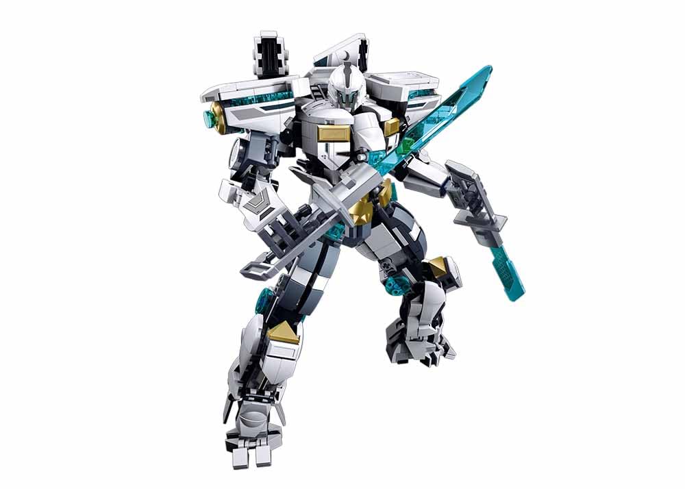 Sluban P.R. Mecha Roboter-Bausatz, 561 Teile, M38-B1151, für 8-14 Jahre, Weiß/Grau mit Türkis-Akzenten