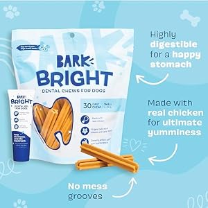 Bark Bright Original Dental Kit - Dog Tooth Brushing Treatment with Teeth Cleaning Chew Sticks & Toothpaste - Plaque & Tartar Remover for Cleaner Teeth & Fresh Breath - Small Breeds - 30 Chews Bark Bright Original Dental Kit – Dog Tooth Brushing Treatment with Teeth Cleaning Chew Sticks & Toothpaste – Plaque & Tartar Remover for Cleaner Teeth & Fresh Breath – Small Breeds – 30 Chews