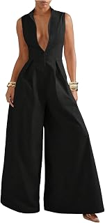 Verdusa Women's Sleeveless Zip-Up Wide Leg Jumpsuit Mock Neck Cinched Waist Formal Casual One Piece