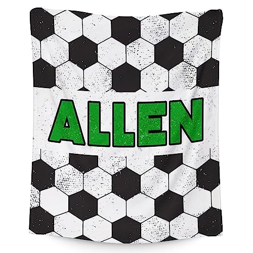 Mercuryelf Custom Soccer Blanket Gifts, 50"x60" Personalized Football Throw Blankets for Boys Kids, Cozy Lightweight Fleece Plush for Sofa Bed Room Decor