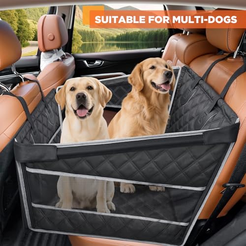 Gimars Verstärkung Extra Stabiler Hunde Autositz für Mittlere Kleine Hunde, Wasserdicht Verbreiterung Hundesitz Auto Rückbank, Passagierfreundlich Hundebox Auto mit Netzfenstern Sicherheitsgurten, M