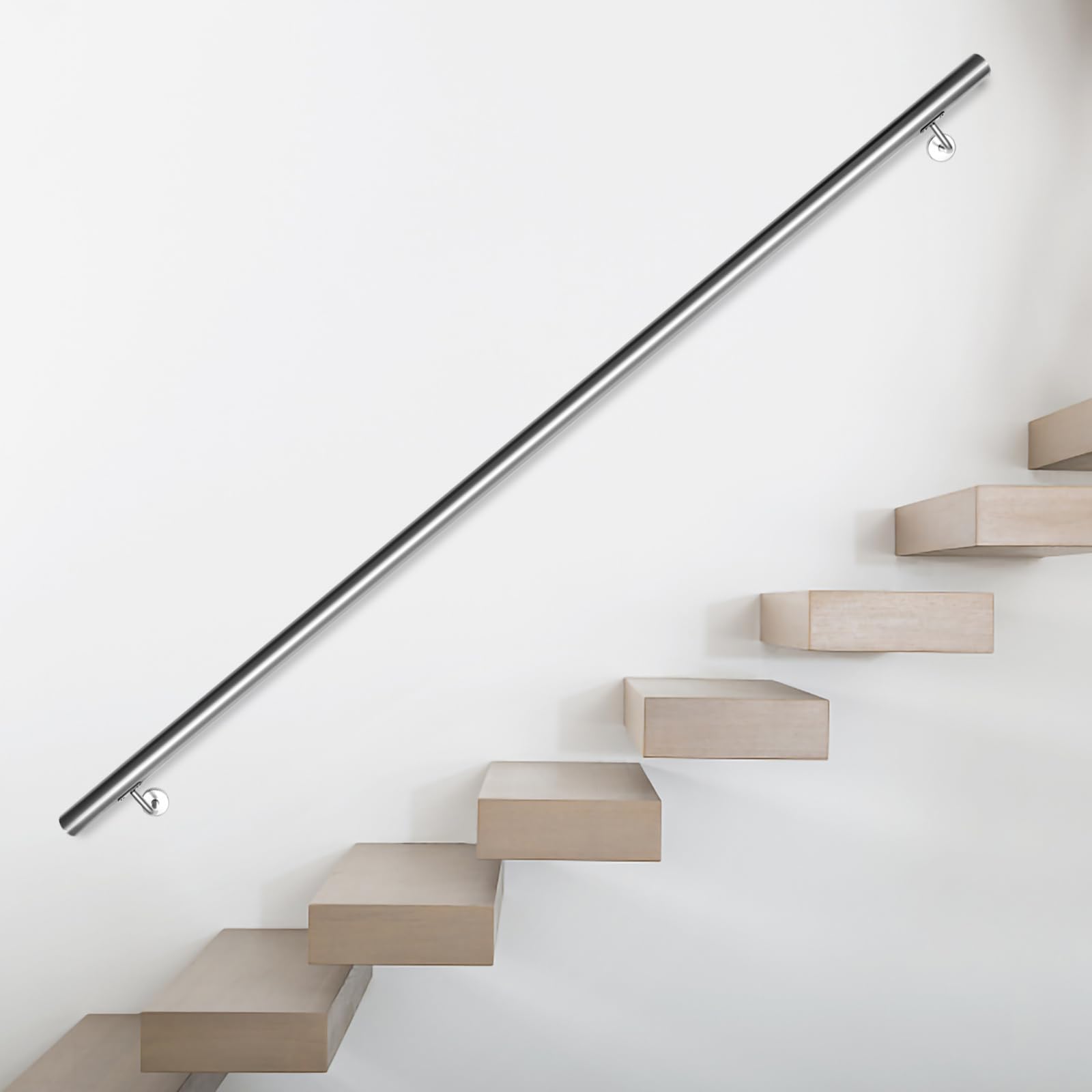 Pasamanos de acero inoxidable, pasamanos de 100 cm de largo, diámetro de 42 mm, para escaleras interiores y exteriores, incluye soporte de pared y tapas finales