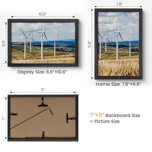 Image of 7x11 Picture Frame,Solid Oak Wood 7 inchx11 inch Photo Frame, Black Color Tempered Real Glass 7 by 11 Wooden Frames with No Mat,11x7 Picture Frames for Wall or Tabletop Display