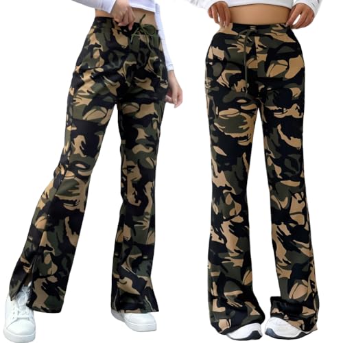 Camouflage pantalon bootcut avec cordon de serrage ajustable