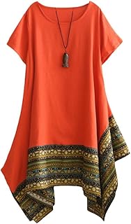 Women's Ethnic Cotton Linen Short/Long Sleeves Irregular Dress - Buy now