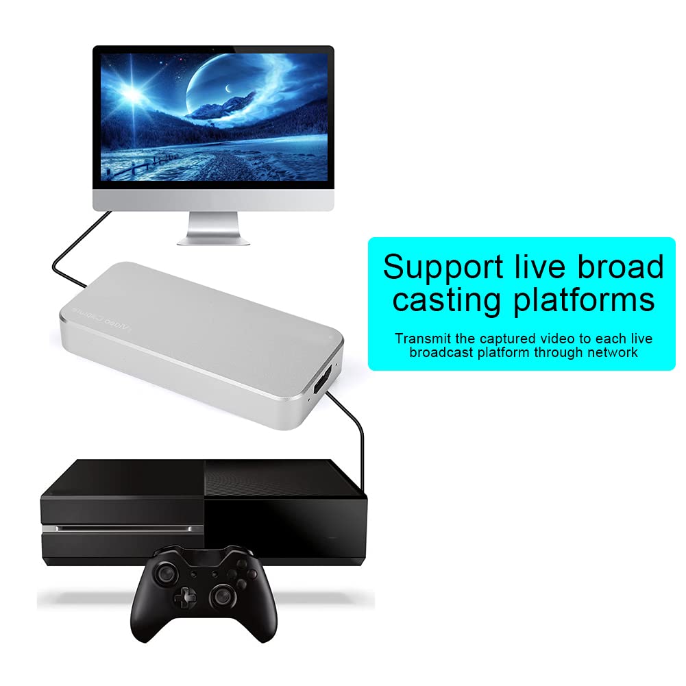 Aramox Karta USB3.0 Karta Graficzna 1080P 60FPS Stop Aluminium Plug and Play do Przesyłania Strumieniowego Gier Nagrywanie Wideokonferencji Włączone dla