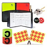 Ruikdly Schiedsrichter Set-Schiedsrichter Karten,Schiedsrichterfahne,Gelbe Rote Karte Fußball,Schiedsrichterpfeife,Scorebooks,WäHlmarke für FußBallspiel Schulsport