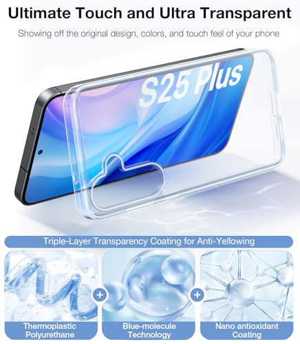 Image of TORRAS Guardian Shockproof for Samsung Galaxy S25 Plus Case, [Non-Yellowing] [12FT Military-Grade Protection] Transparent Slim Case for Samsung S25 Plus Case, Diamond Clear, Hard, 6.7''