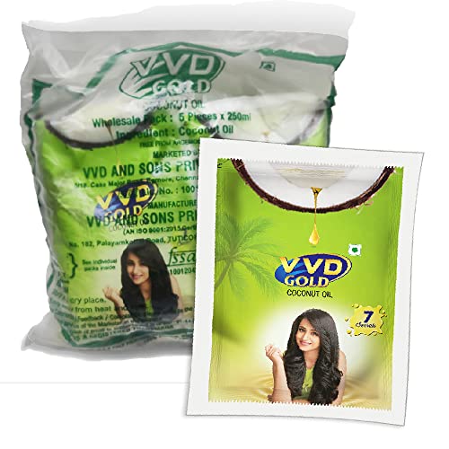 Image of VVD Gold Pure Coconut Oil - 250ml pouch (Pack of 5) | Retail Pack | Thengai Ennai