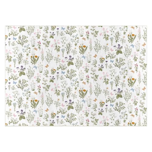 Artoid Mode Wild Floral Antique Herbs Area Rug, Home Decor