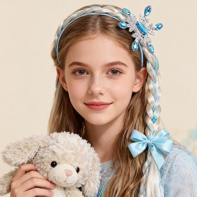 2 Pieces Princess Headbands Braids Fashion Blue Headbands Exquisite Diamond Crown Hair Accessories Kids Birthday Accessories