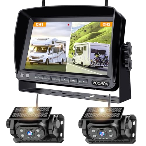 VOONOA 2 Magnetic Wireless Backup Camera with 7'' HD 1080P DVR Monitor System, 15000mAh Rechargeable Waterproof Dual Solar Reverse Camera for Hitch Towing Car Trailer Truck RV VN007
