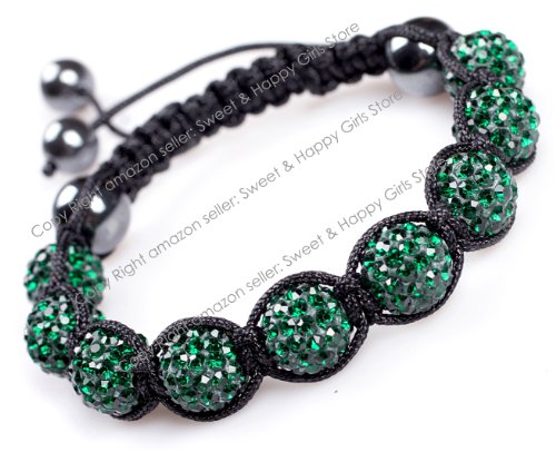 Shamballa Style Jewelry Dark Green Women Girl Pave Shine Crystal Beads Hand-Woven Bracelet Adjustable #TOP9