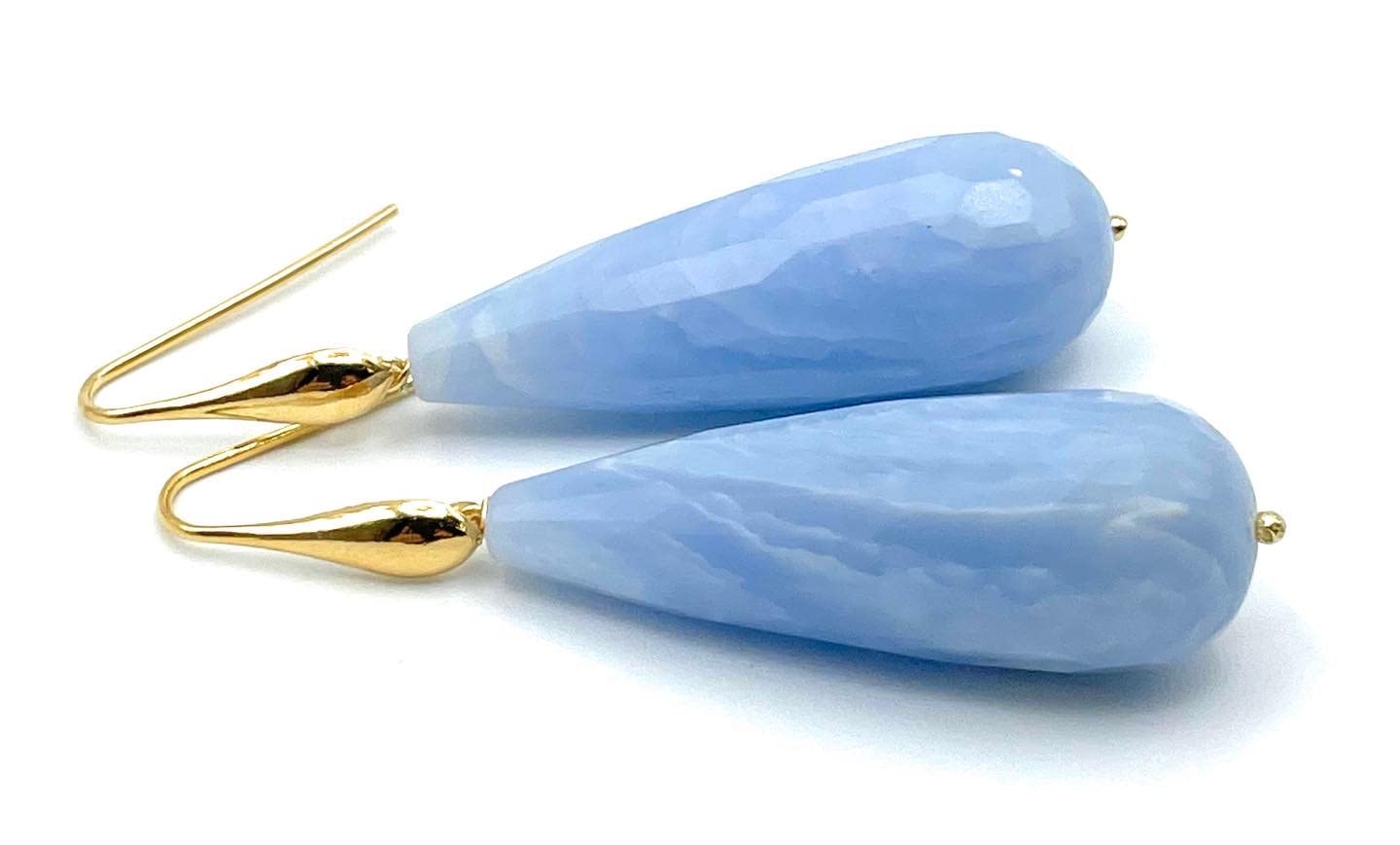 Pendientes de Plata 925 Dorada 24 K y Lagrimas Azules, Joyas Artesanales, Regalo para Mujeres