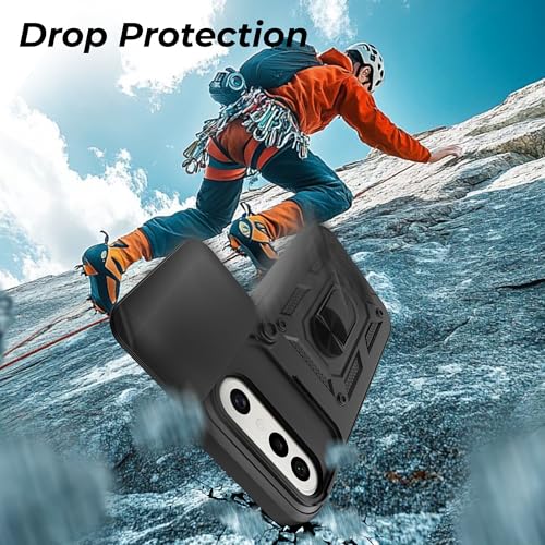 Image of A rtistque Armor Bumper Back Cover Case for Vivo X300 FE 5G | Ring Holder Stand | Sliding Camera Protection | Shockproof Heavy Duty Design | Vivo X300 FE Back Cover - Black