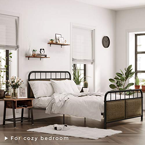 Image of VASAGLE Queen Size Metal Bed Frame with Headboard, Footboard, No Box Spring Needed Platform bed, Under-Bed Storage, Vintage Industrial Style, Brown and Black URMB024BE