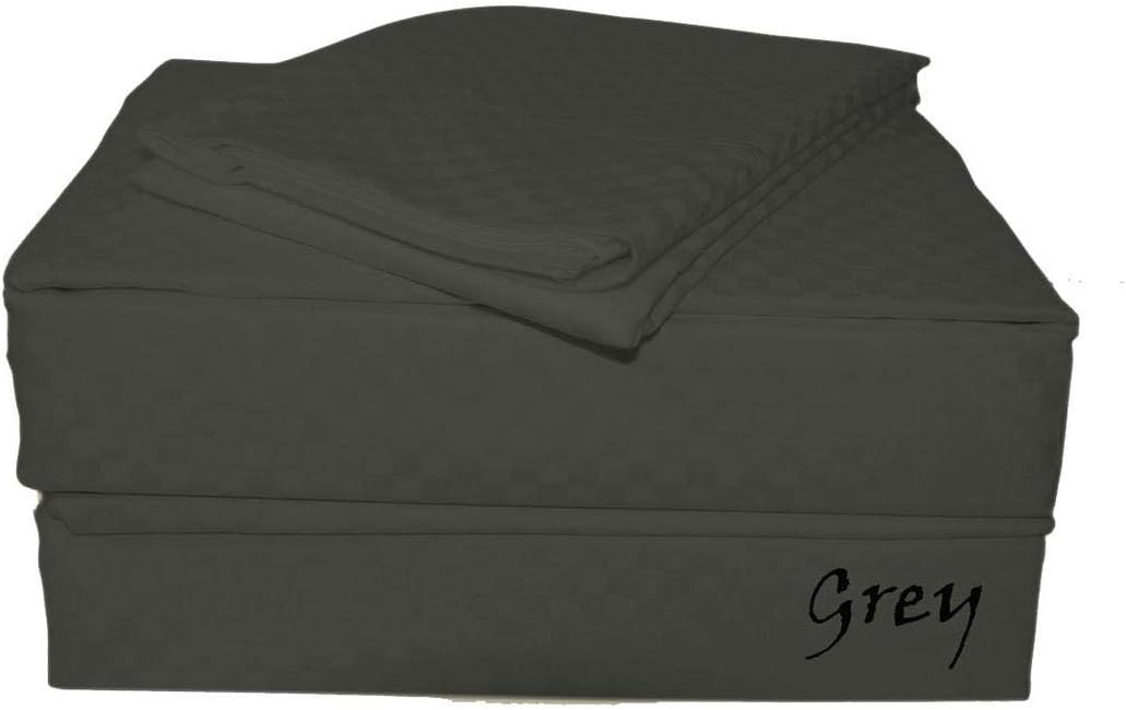 SHERA'S BEDDINGS 650 TC Egyptian Quality 4 PC Bed Sheet Set with Jacquard Cotton Checkered Pattern Fits Upto (8"-10" Inch) Deep Pocket- (Size -Olympic Queen - 66" X 80"- Color - Checkered Ivory)