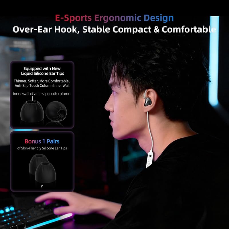 KZ Axas Gaming In-Ear Monitor, HiFi Wired Earbuds, Isolamento acustico IEM