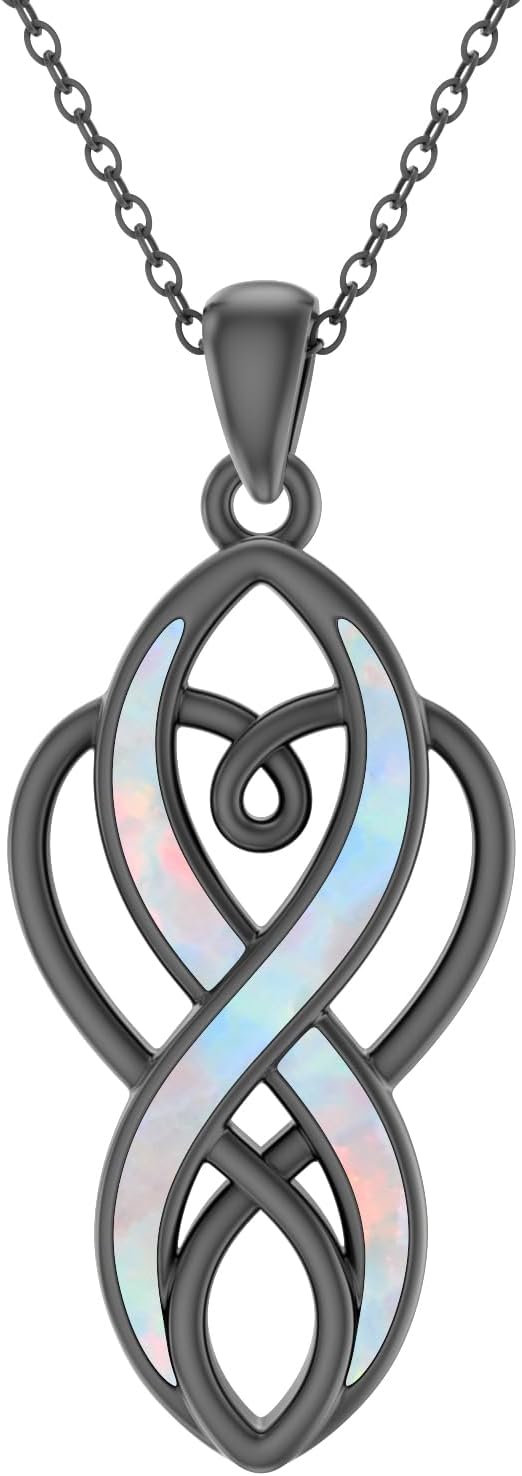 Celtic Knot Necklace for Women 925 Sterling Silver Opal Irish Necklace Infinity Heart Pendant Celtic Jewelry Birthday Gifts for Girlfriend Mom
