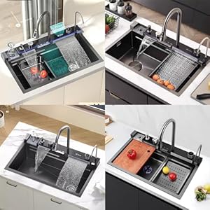 Kitchen Sink Whale Digital Waterfall Sink with cup washer soap dispenser Flying Rain Waterfall Dispenser Counter Controls etc Workstation Kitchen Sink Gun grey 268 181 87 inches