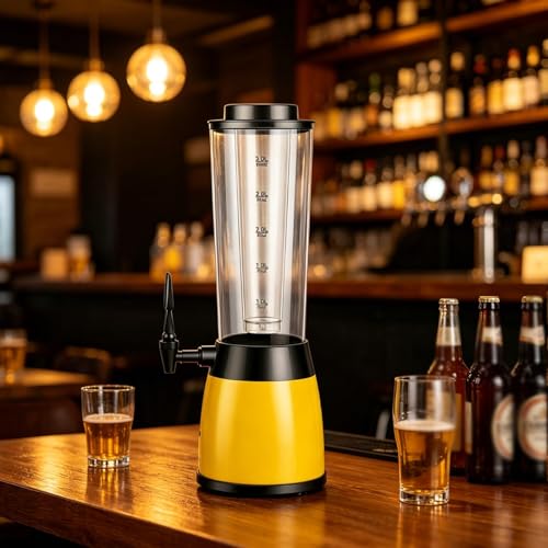 Distributeur de bière de table transparent avec compartiments et base jaune robuste