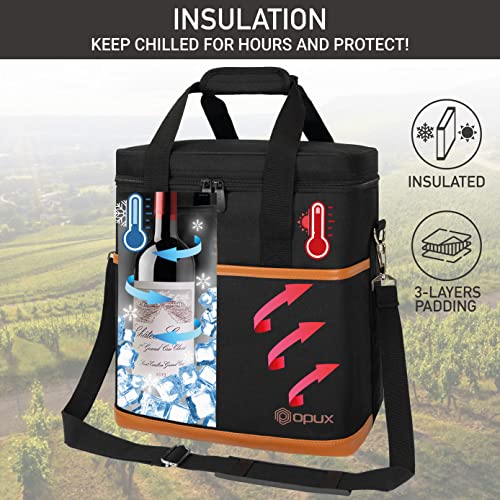 Opux 6 Bottle Carrier Tote | Insulated Padded Wine Cooler Bag For Travel. Picnic, Byob | Portable Leakproof Wine Tote Bag For Dinner, Party, Christmas, Wine Gift For Women, Men (Brown) #TOP1