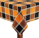 Nantucket Home Black Orange Purple Accent Checkered Plaid Cotton Fabric Halloween Tablecloth (52" x