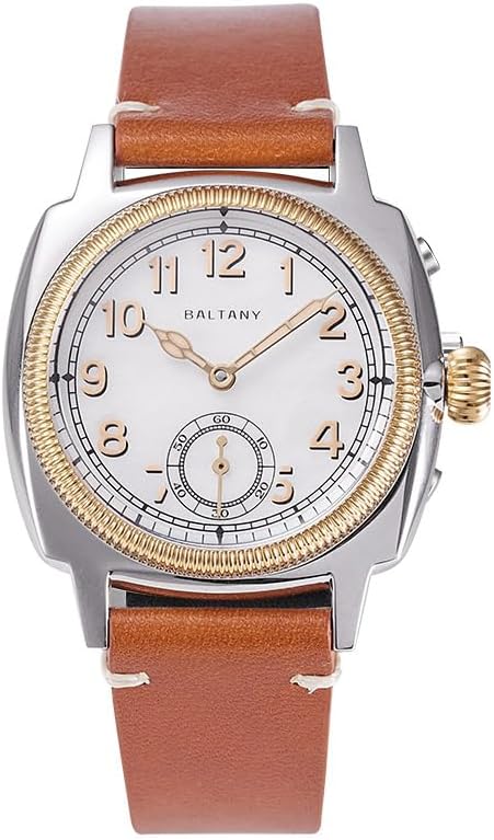 Baltany Vintage Mens Dress Watches, 1926s Cushion Leather