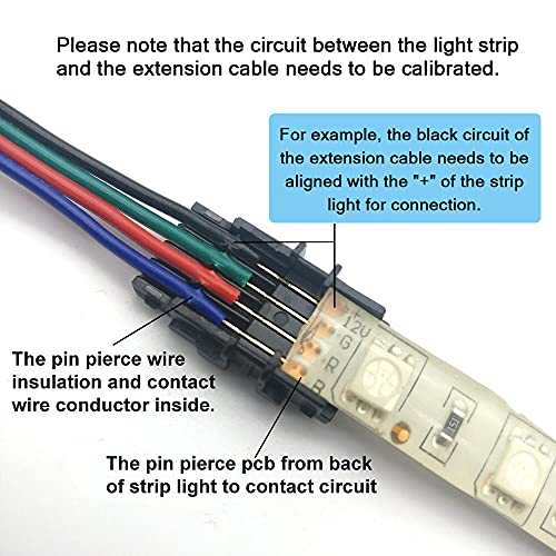 Supernight 10 Pack 4 Pin Led Connector For Waterproof 10Mm Rgb 5050 Led Strip Lights, Strip To Wire Quick Connection Without Stripping, Include Ul Listed 16.4Ft 22 Gauge 4 Conductor Extension Cable #TOP3