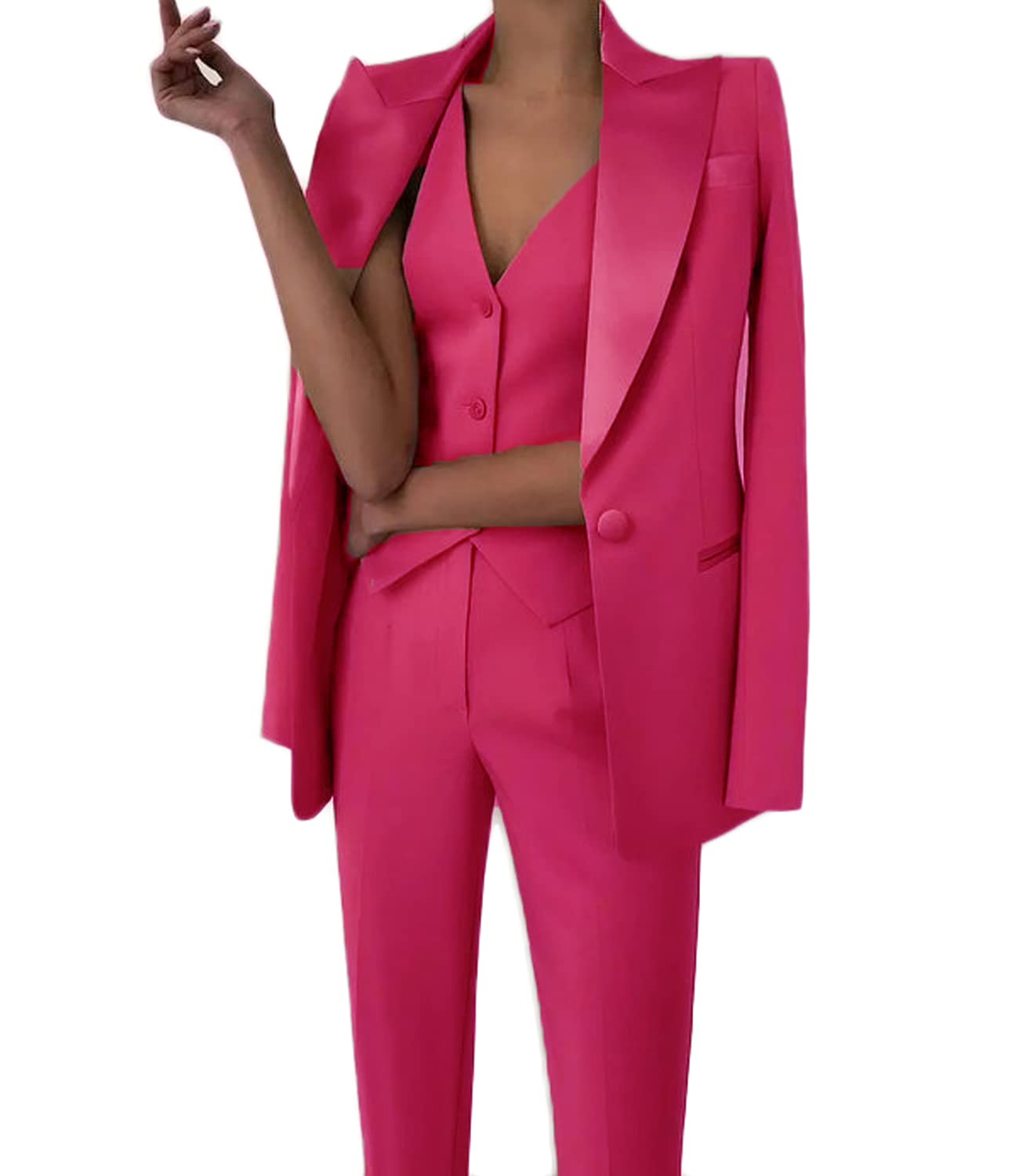 Conjunto de traje de 3 piezas para mujer, con solapa de muesca, ajuste delgado, chaqueta, pantalones, conjuntos de traje para boda, graduación, negocios, oficina, traje de mujer, ropa casual
