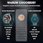 Smartwatch Herren 1,85" HD Ultra Screen Touchscreen 710mAh Akku Smart Watch Herren für Android iOS （Bluetooth Anrufannahme/Anrufe） Fitness-Tracker mit 100+ Sportarten – Bild 4