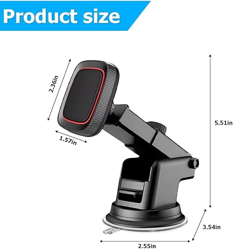 Miniatura 9 de Soporte magnético para teléfono de automóvil, potente imán, rotación de 360, adecuado para tablero de instrumentos y parabrisas, brazo extensible