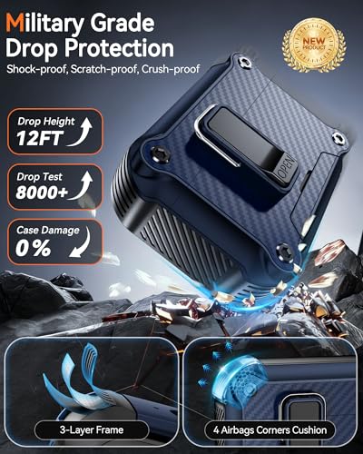 Image of Dual Safety Lock for AirPods Pro 3 Case 2025, Compatible with MagSafe - Designed with Automatic Switch and Phone Stand, Includes a Cleaner & Keychain - Rugged Tough Hard Shell